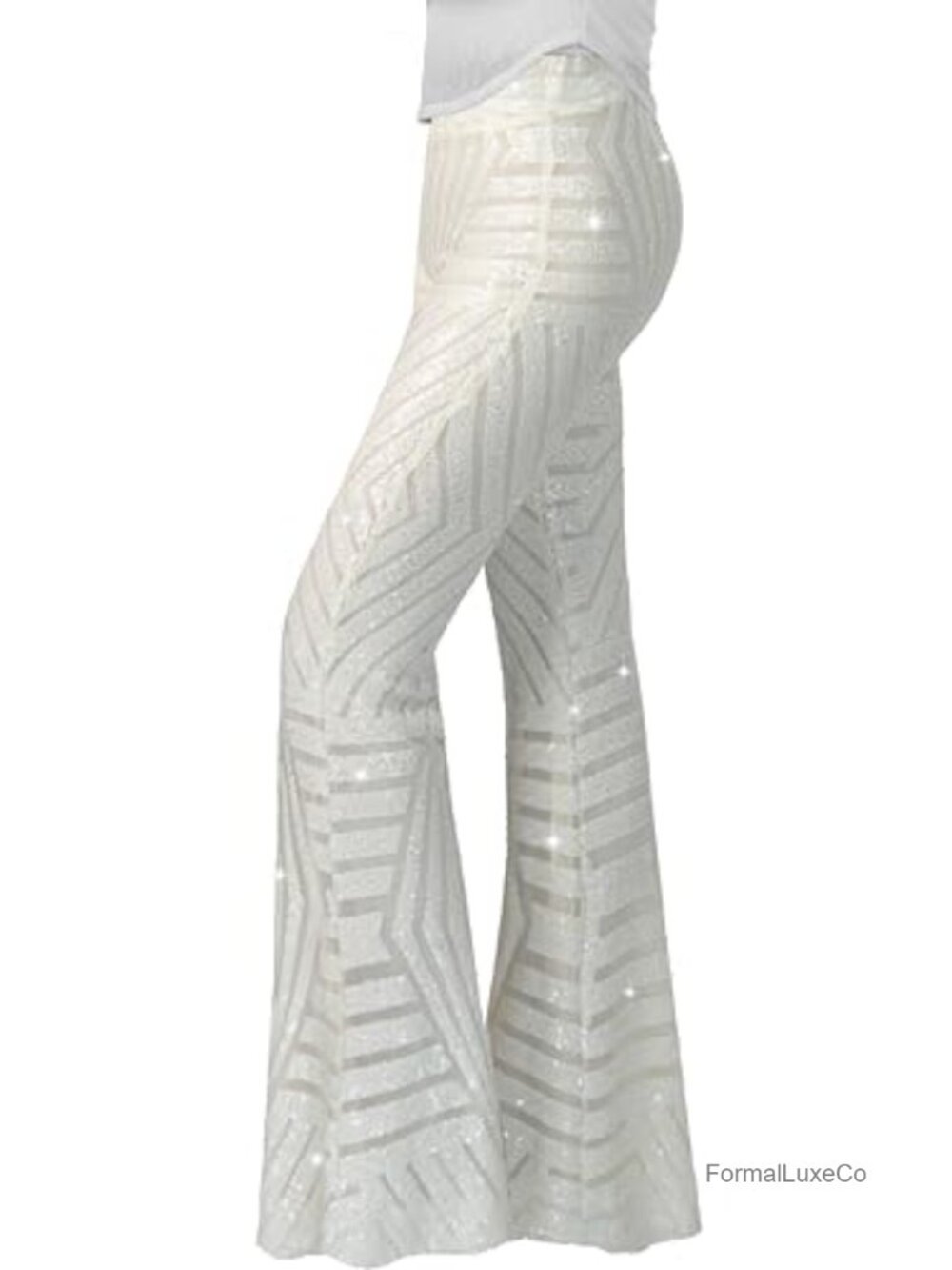 Sequin Flare Pants Sparkly Glitter High Waisted Bell Bottom Trousers Disco